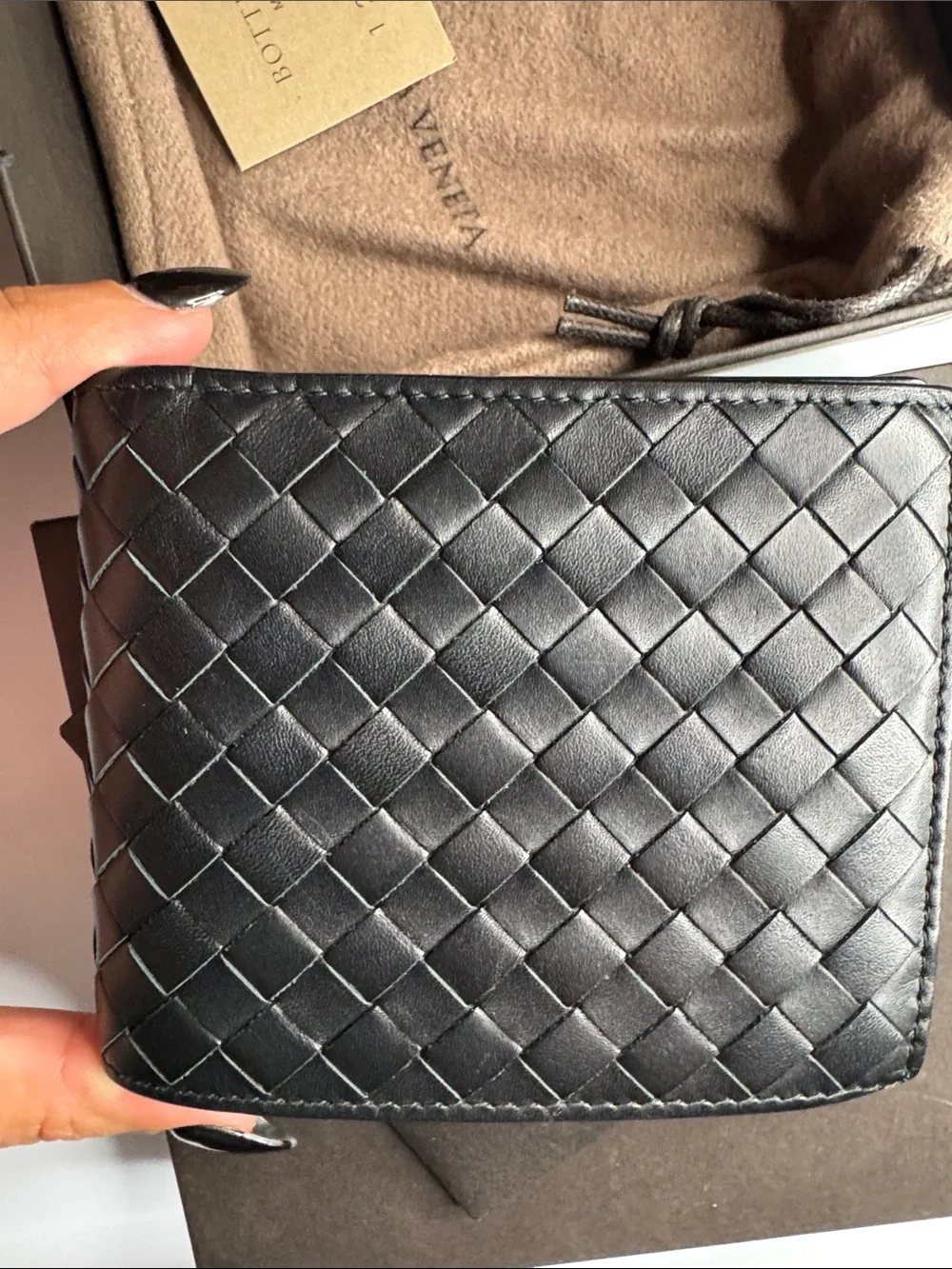 Bottega Veneta Black Intrecciato Leather Folded Card Holder